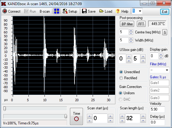 A-scan at start of test