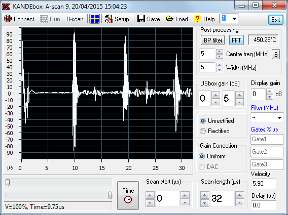 A-scan at end of thermal cyling test